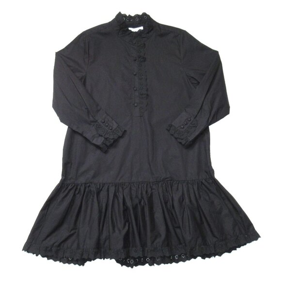 NWT Hunter Bell Carter in Black Lace Trim Cotton Poplin Mini Shirt Dress S - Picture 1 of 8